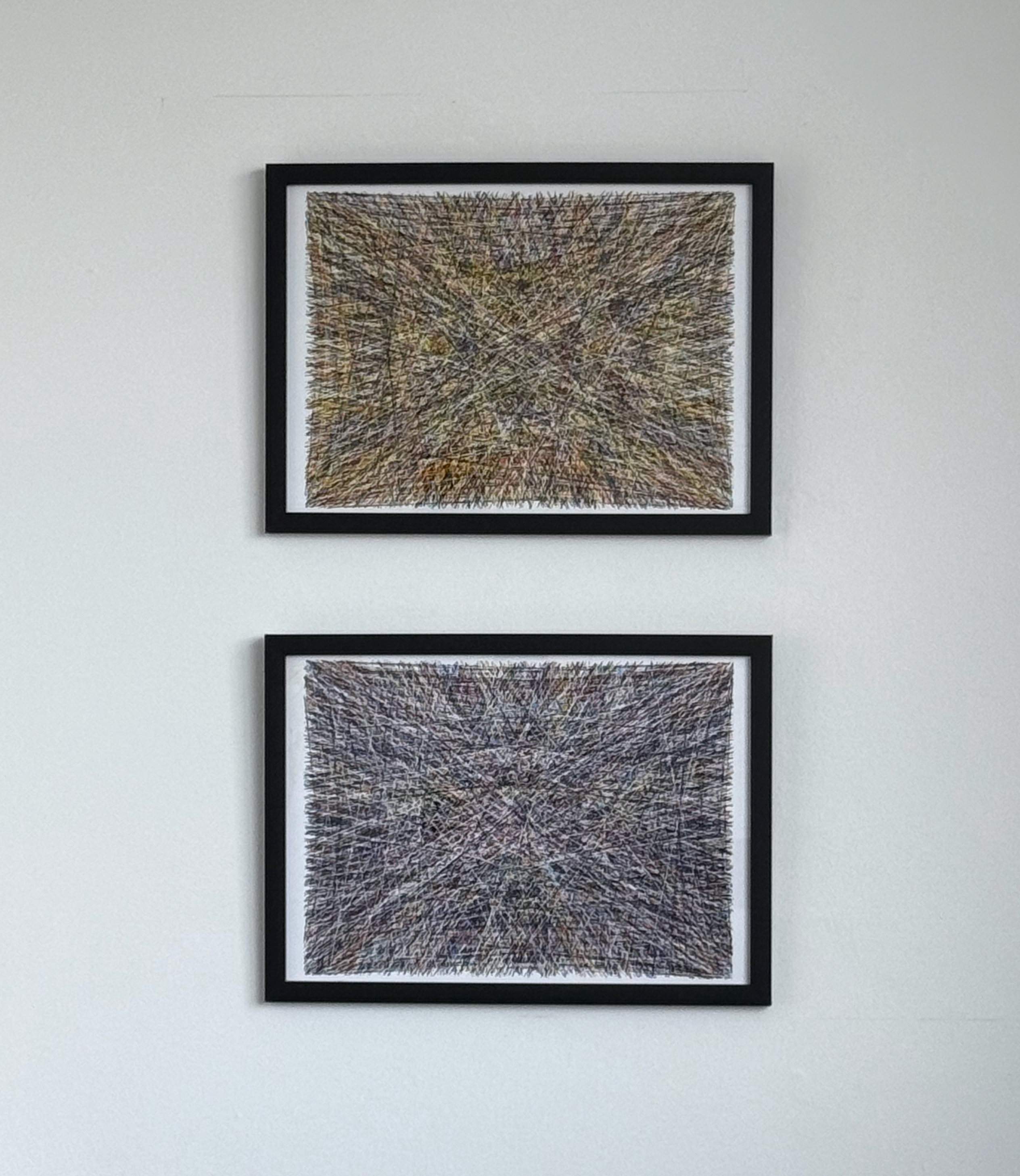 Philip Bradshaw, 9999 random straight lines, Mondrian, diagonals, diptych, 2024